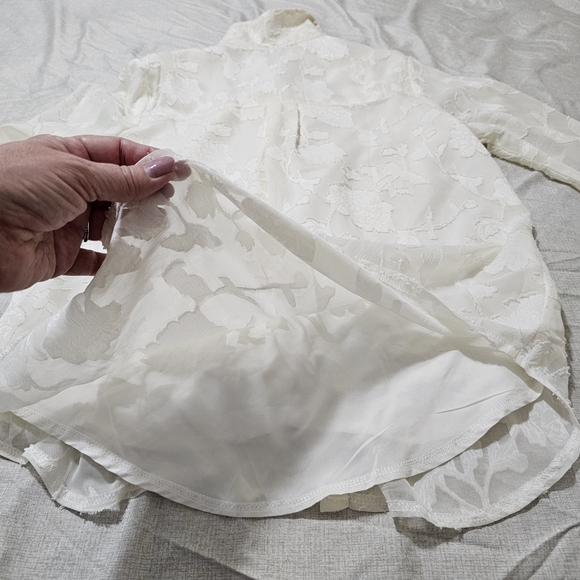 Pretty Garden Romantic Sheer Chiffon Textured Blouse Button Down Cream Small - Picture 15 of 16